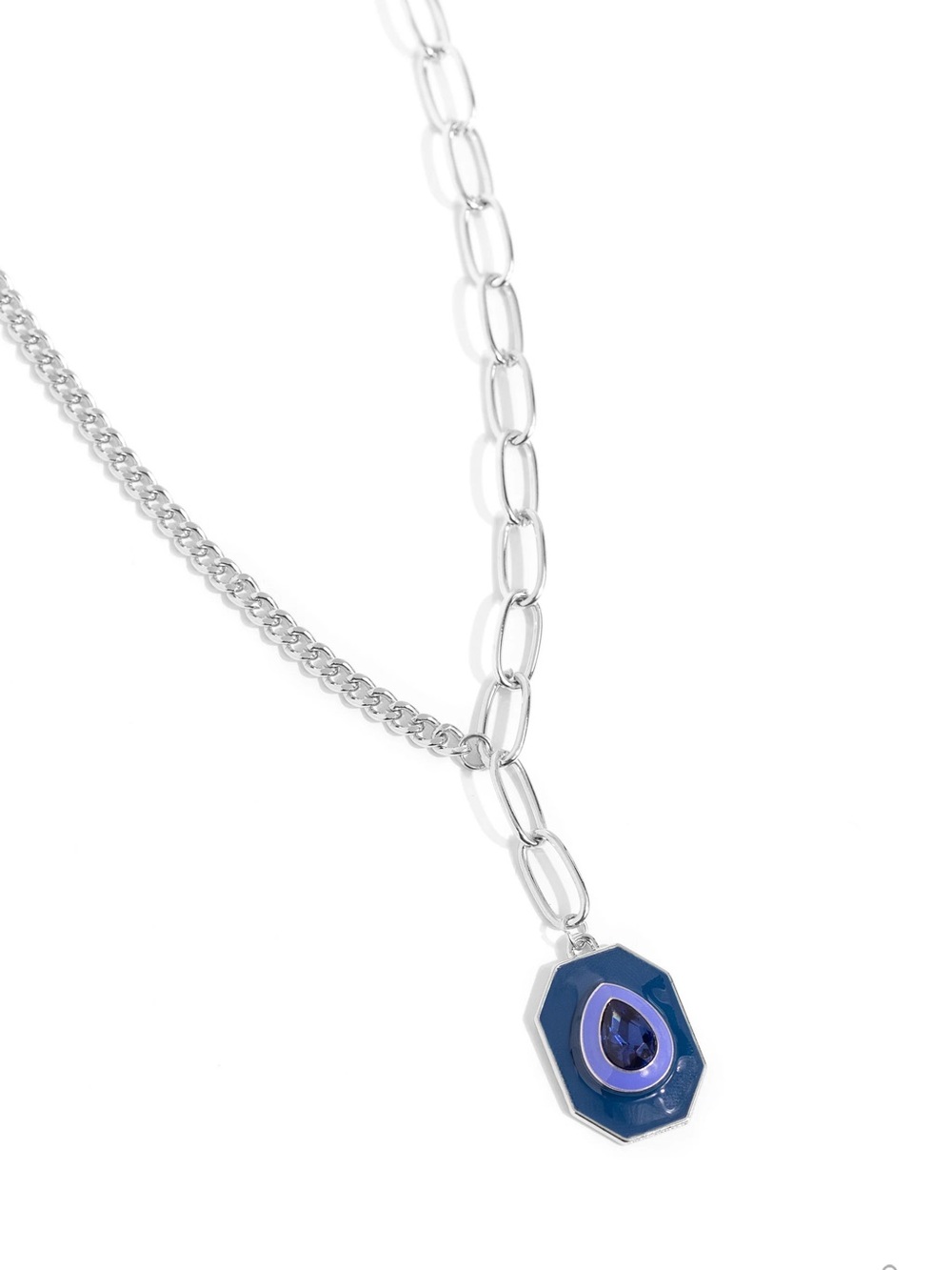 paparazzi Silver-Tone Necklace with Blue and Purple Pendant
